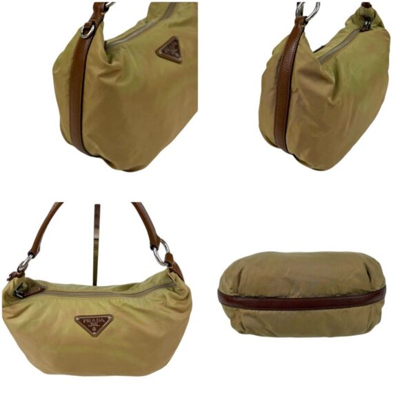 Prada One Shoulder Bag Triangle Logo Hobo Soho Khaki Brown Tessuto Nylon - Picture 4 of 12
